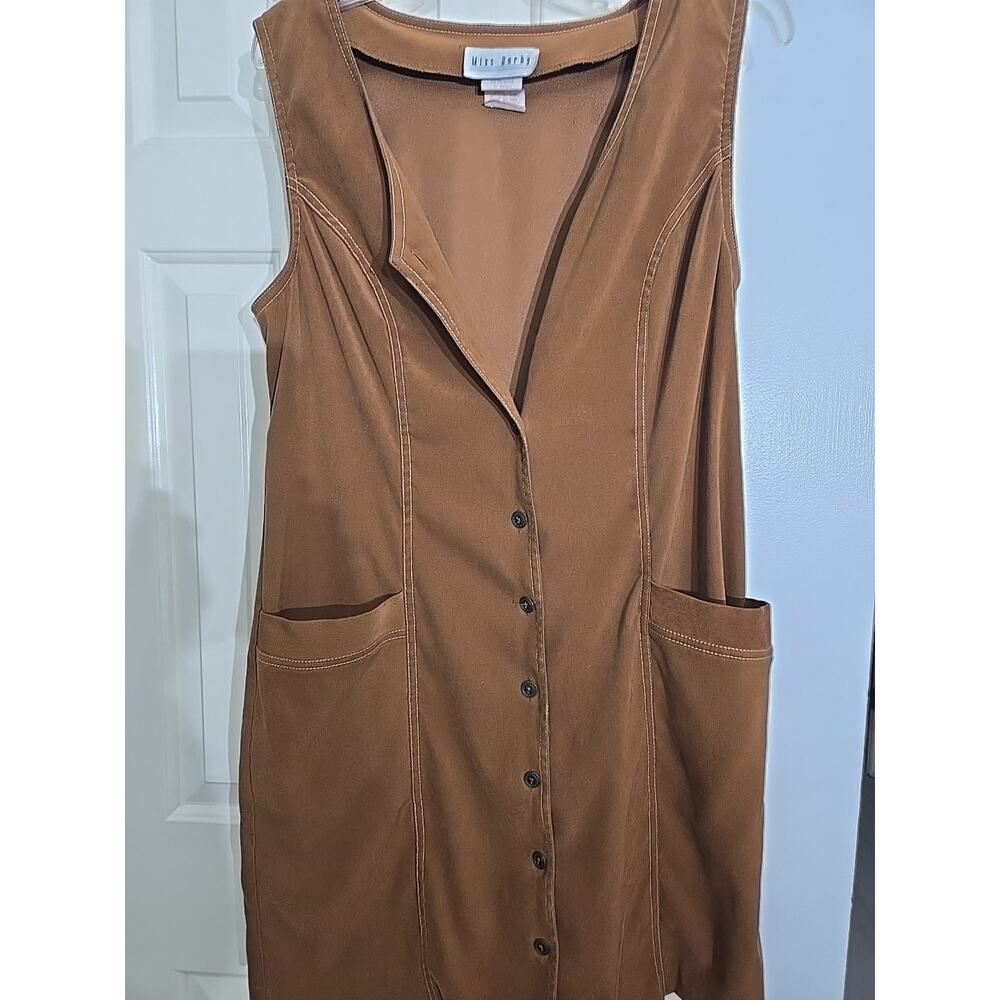 VTG Miss Dorby Women's 12 Faux Brown Suede Jumper Dress Retro Boho Hippie